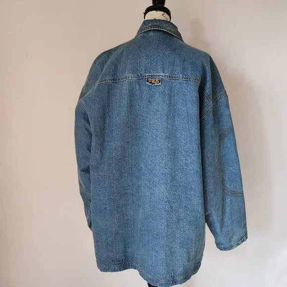 Vintage FILA Quilt-Insulated Lining Blue Denim Work Chore Jacket Zip/Snap
